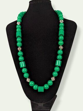 Vintage Green Lucite Geometric Beaded Necklace